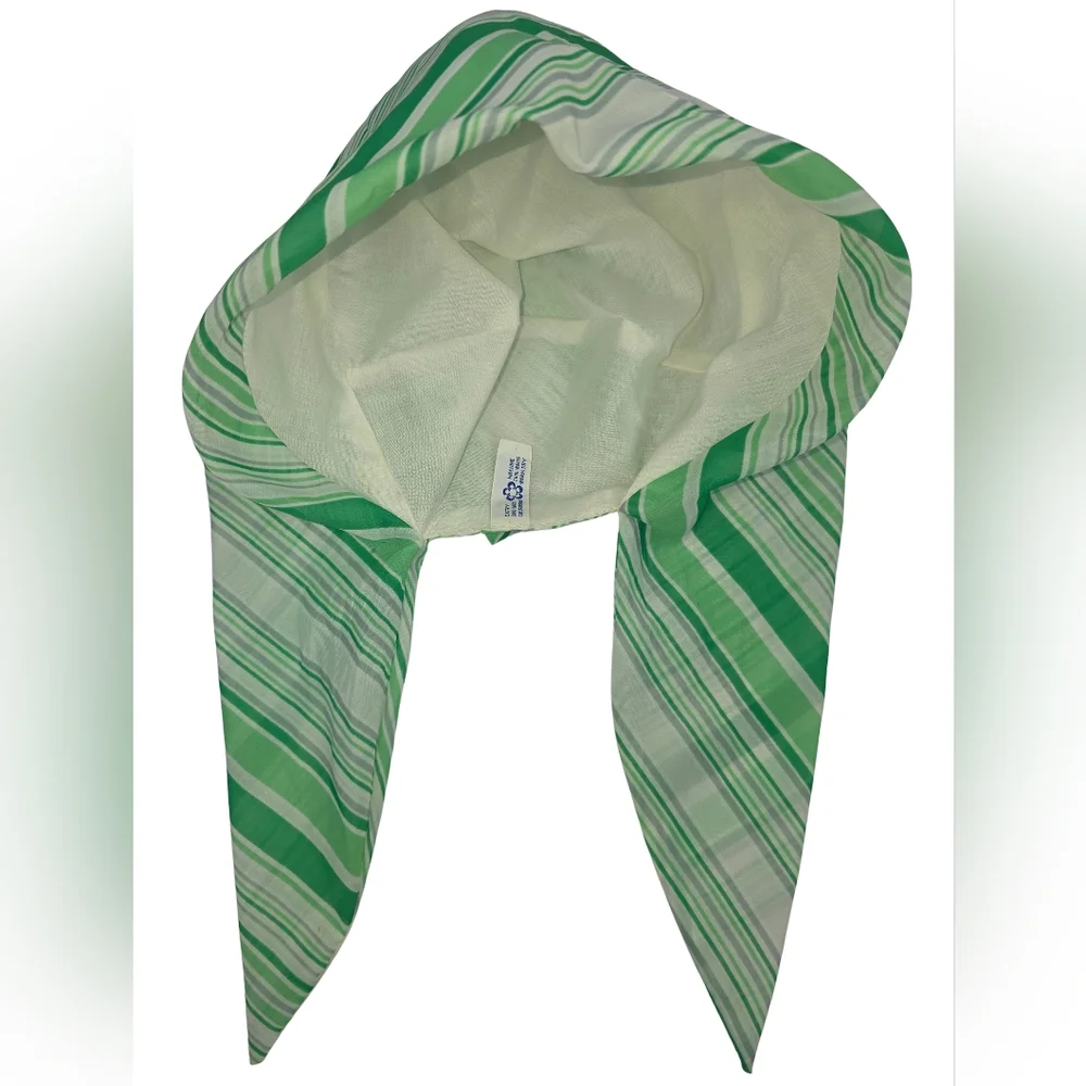 Vintage 60s Cathys Striped Green Tied Structured Head Scarf 3395-Z - Picture 3 of 12